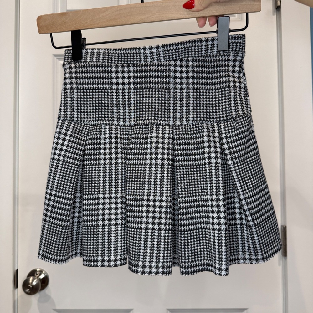 Art Class Girls Houndstooth Pleated Mini Skirt Black White Size M 7/8